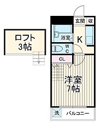 プラム常盤平 2階ワンルームの間取り