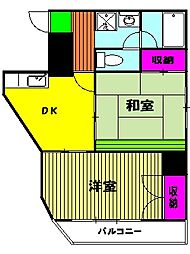 アクセスマスダ 3階2DKの間取り