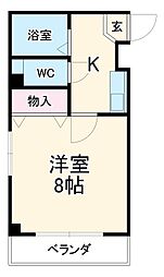 サザンコート 2階1Kの間取り