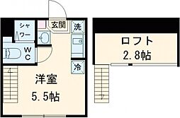 キューブときわ台 2階ワンルームの間取り