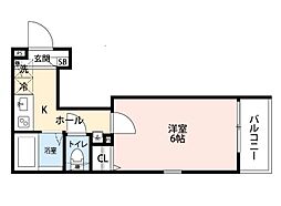 グランクオール東日暮里 2階1Kの間取り