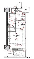 ラフィスタ品川ベイ 2階1Kの間取り