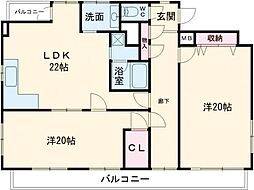 日興ビル小金井 5階2LDKの間取り