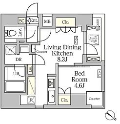 アジールコート松濤 11階1LDKの間取り