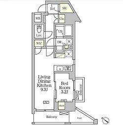 アジールコート松濤 9階1LDKの間取り
