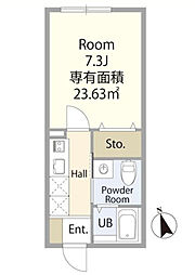 クレスト東村山 2階1Kの間取り