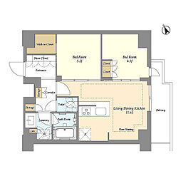 オアーゼ日暮里レジデンス 10階2LDKの間取り