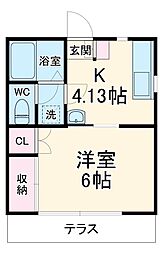 トラッドハウス12番館 1階1Kの間取り