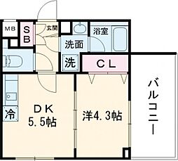 GENOVIA京成立石V 2階1DKの間取り