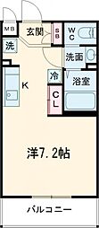 小竹レジデンス 2階ワンルームの間取り