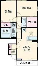 ガーネット I 1階2LDKの間取り