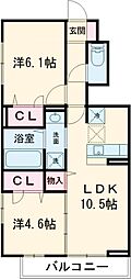 ガーネット II 1階2LDKの間取り