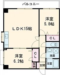 ジェネシス竹下 3階2LDKの間取り