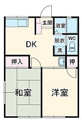 シティハイムシャトレー 102 1階2DKの間取り