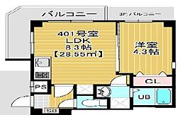 ガーネットコートII 4階1LDKの間取り