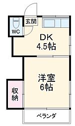 JR南武線 武蔵中原駅 徒歩5分の賃貸アパート 2階1DKの間取り