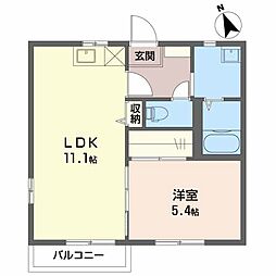 ハイツサンシャインＢ 2階1LDKの間取り