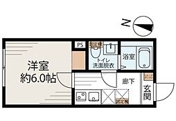ホワイトキューブ若宮 2階1Kの間取り
