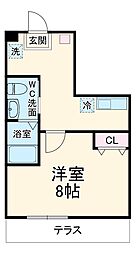 ハーミットクラブハウス溝ノ口Ｂ号棟 1階1Kの間取り