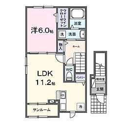 東武伊勢崎線 韮川駅 徒歩19分の賃貸アパート 2階1LDKの間取り