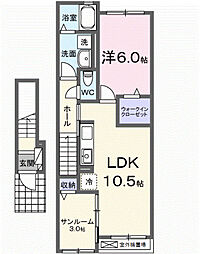 東武伊勢崎線 韮川駅 徒歩19分の賃貸アパート 2階1LDKの間取り