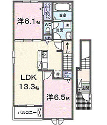 東武小泉線 太田駅 徒歩30分の賃貸アパート 2階2LDKの間取り