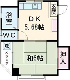 山田ビル 2階1DKの間取り