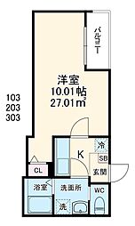 GRADUS川越 1階1Kの間取り