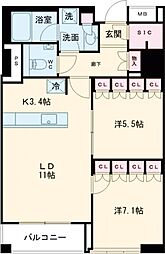 東京臨海高速鉄道りんかい線 東雲駅 徒歩4分の賃貸マンション 27階2LDKの間取り