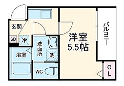 GRADUS鶴ヶ島II 2階1Kの間取り