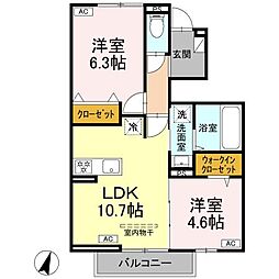 Ｂｏｎｎａｒｄ 1階2LDKの間取り