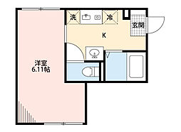 フルセイル八王子新町 2階ワンルームの間取り
