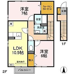 ヴィラ　ウィスタリア 2階2LDKの間取り