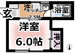 井坂荘 2階1Kの間取り