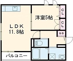 メゾン光 2階1LDKの間取り