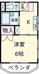 クレスコート国立 3階1Kの間取り