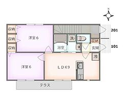 町田タウンハウスＣ 1階2LDKの間取り