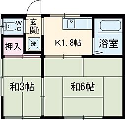 梶原荘 2階2Kの間取り