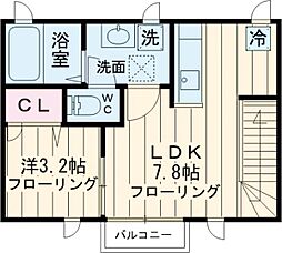 小田急小田原線 玉川学園前駅 徒歩7分の賃貸アパート 2階1LDKの間取り