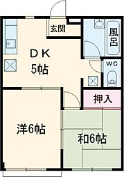 ファミーユ樹 2階2DKの間取り