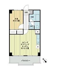京王線 国領駅 徒歩9分の賃貸マンション 2階1LDKの間取り