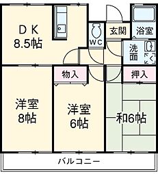 ソレアードパラシオン 1階3DKの間取り