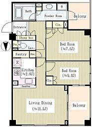 ガーデンコートＴ 5階2LDKの間取り