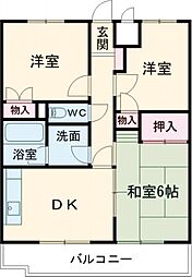 エクセルハイツ山根2 2階3DKの間取り