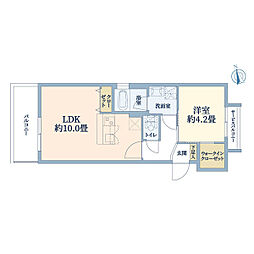 ウェルスクエア都島中通 2階1LDKの間取り