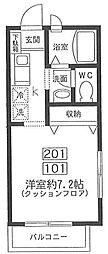ドゥポンス 2階1Kの間取り