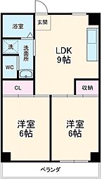 アメニティビラ 2階2DKの間取り