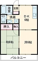 メルベーユ 1階2DKの間取り