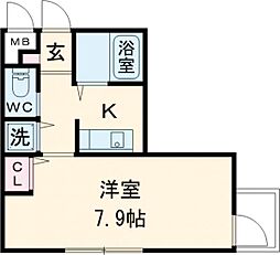 小金井プラザマンション 202 2階1Kの間取り