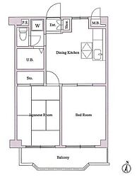 ガーデンヒルズ壱番館 1階2DKの間取り